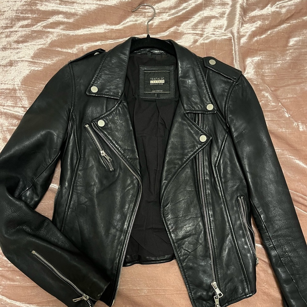 Black Real Leather Zara Trafaluc Jacket